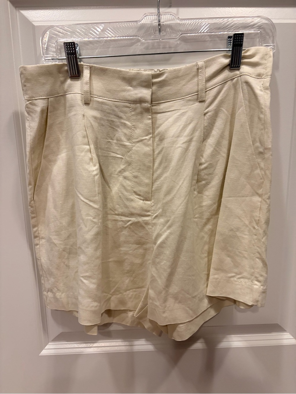 fab'rik Linen blend Cream High-Rise Pleated Shorts